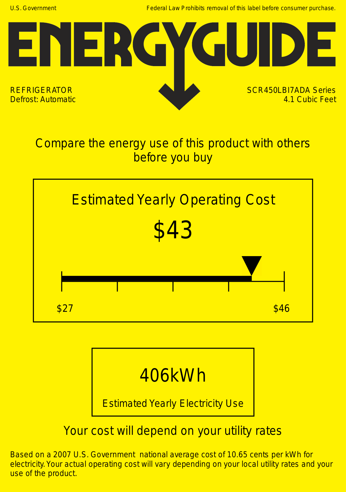 AccuCold SCR450LBI7HVADA Energy manual