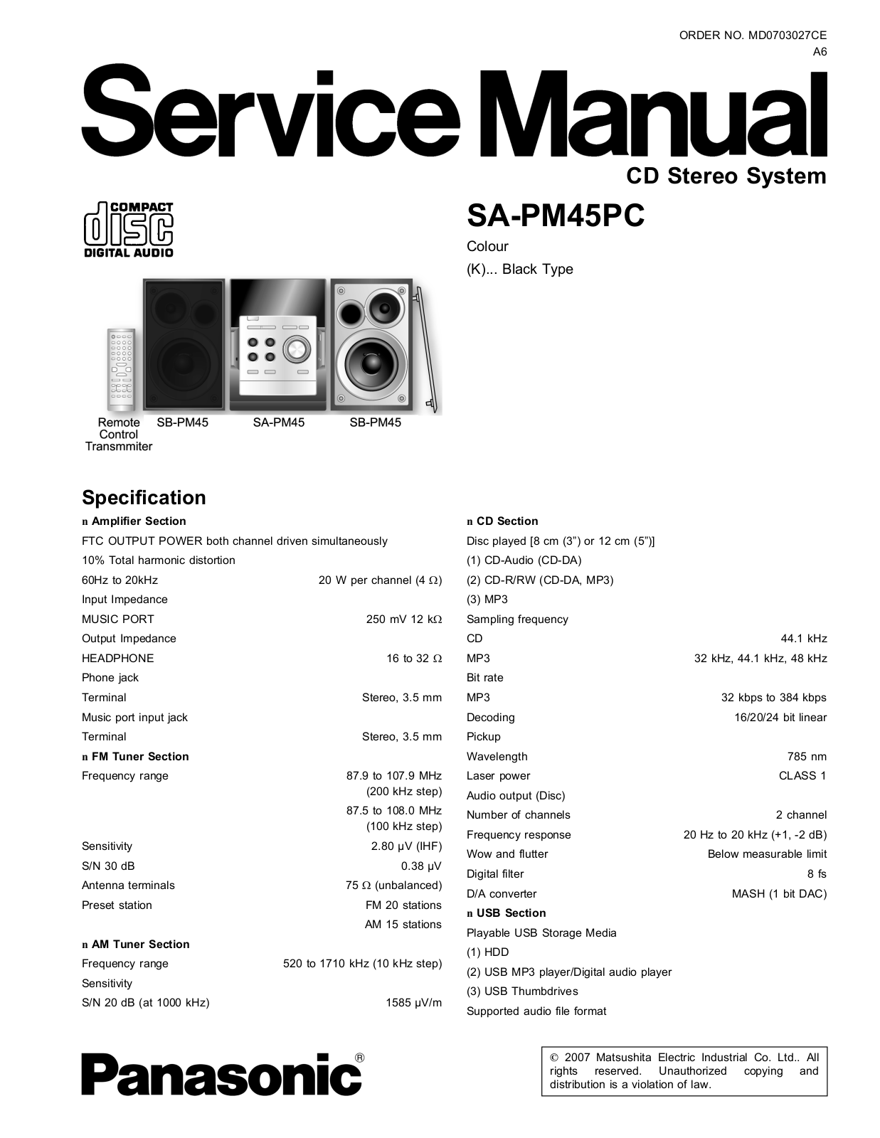 Panasonic SAPM-45-PC Service manual