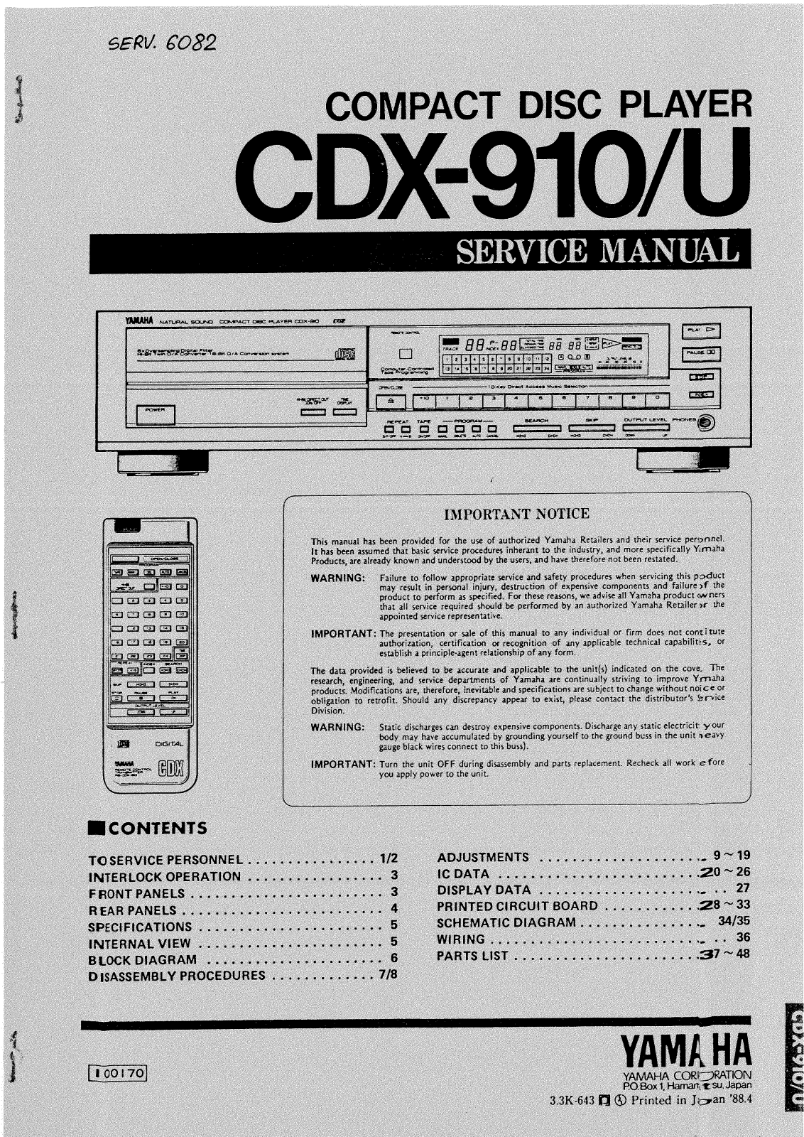 Yamaha CDX-910-U, CDX-910 Service Manual