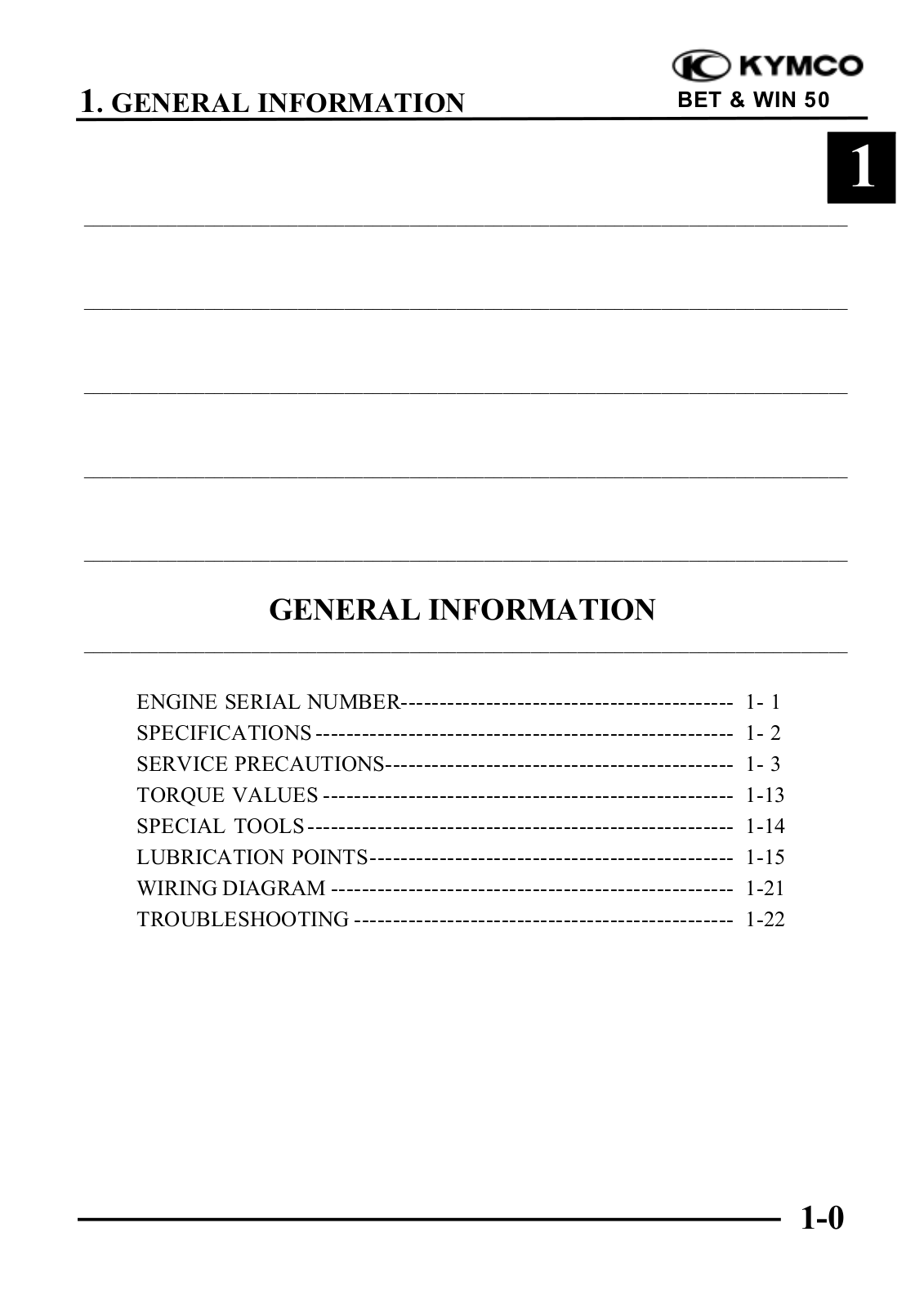 Kymco MO BW 50 Service Manual - chap 01 (info generali)