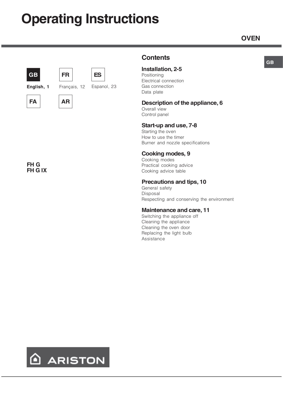 Hotpoint FH G IX User Manual