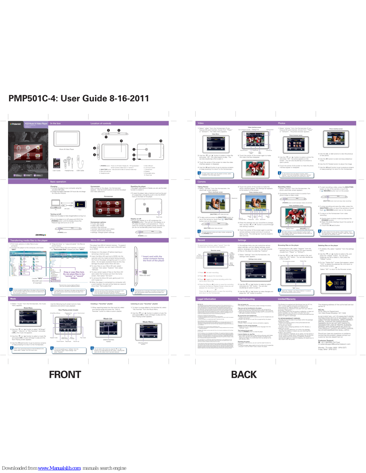 Polaroid PMP501C-4, PMP105-2PK, PMP105-2GY, PMP105-2GR User Manual