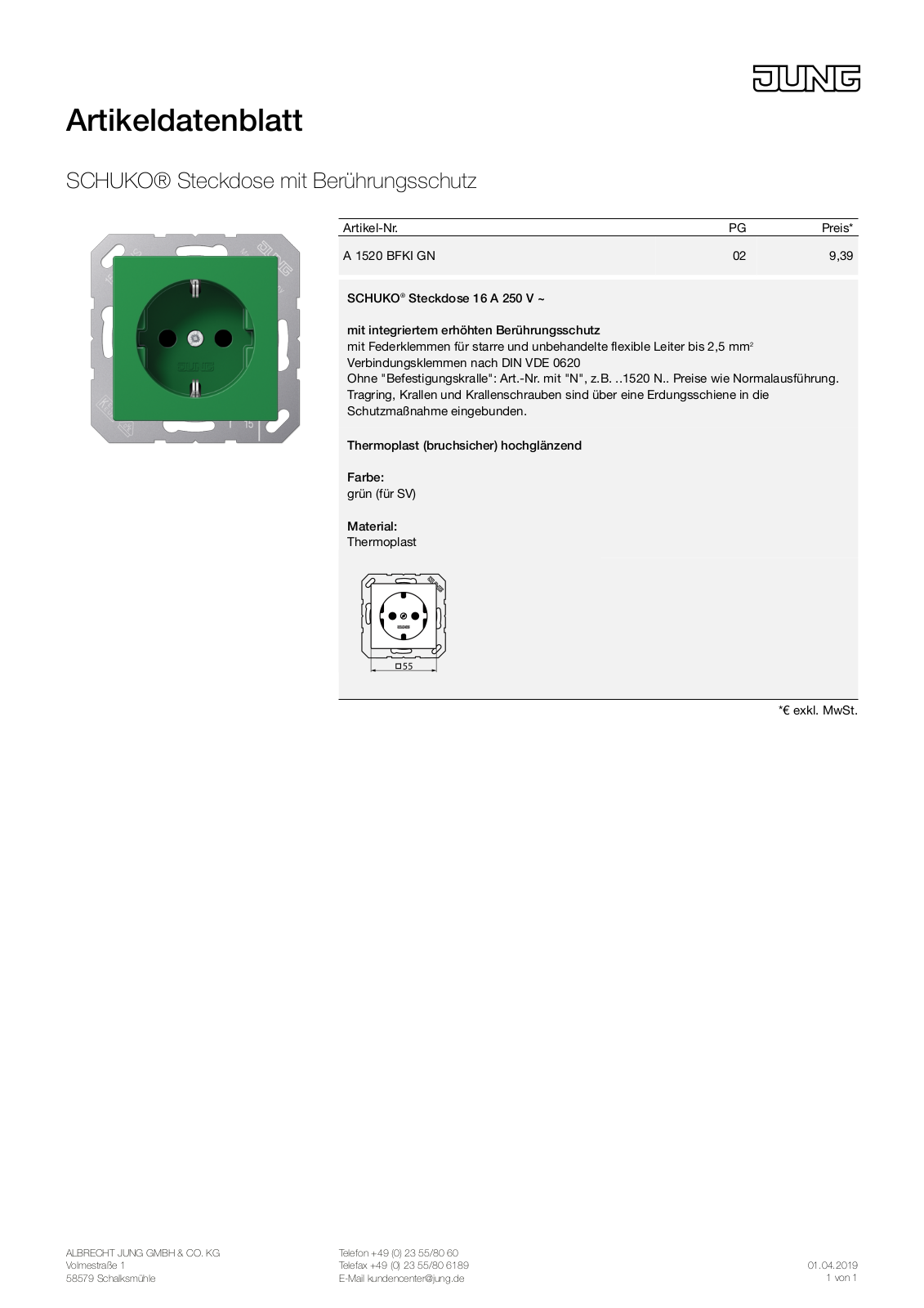 Jung A 1520 BFKI GN User Manual