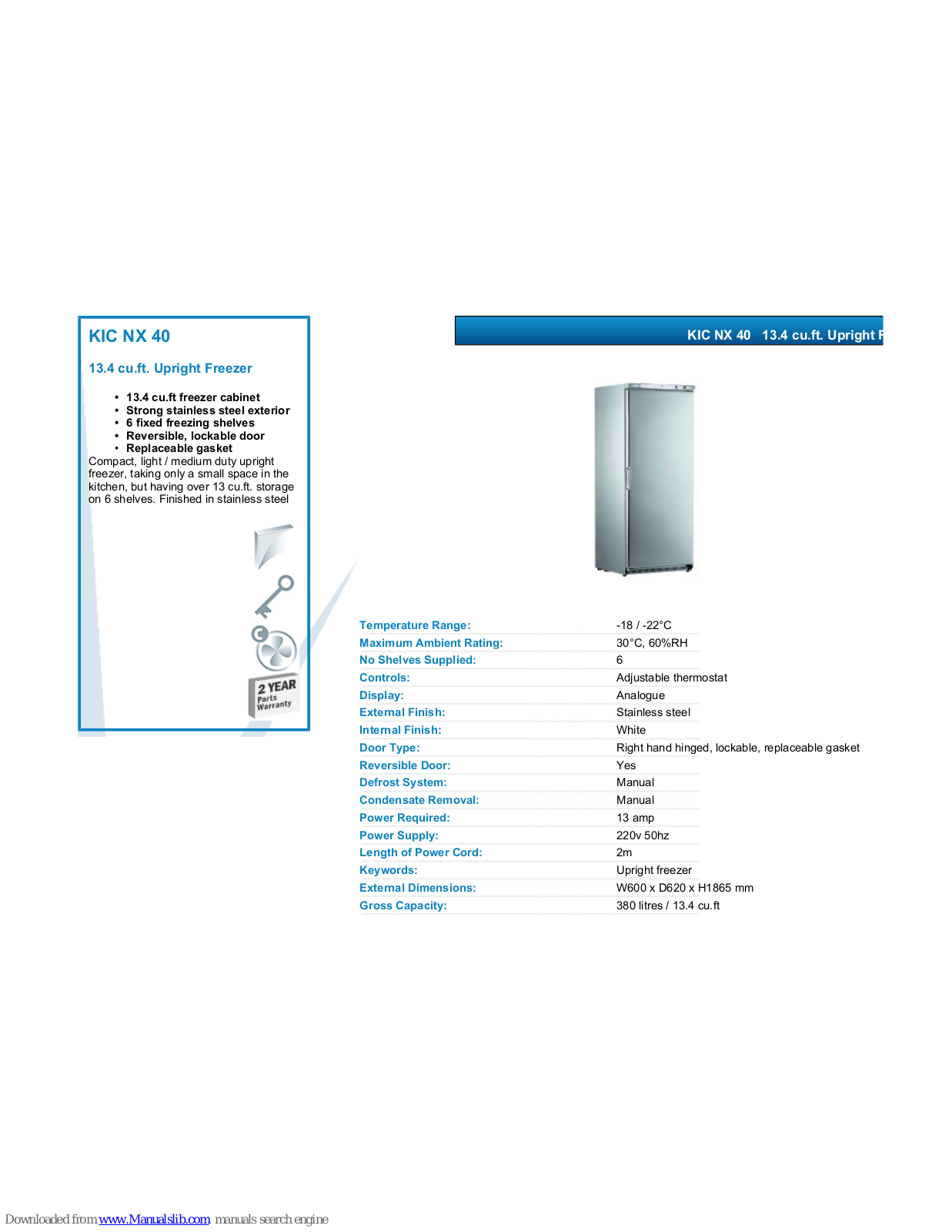 Mondial Elite KIC NX 40 Datasheet