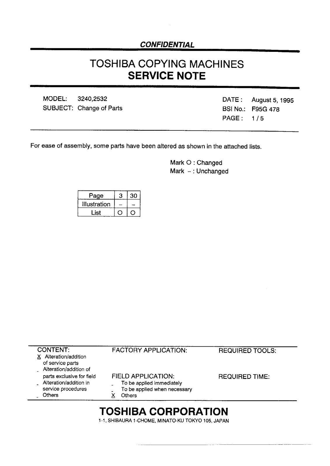 Toshiba f95g478 Service Note