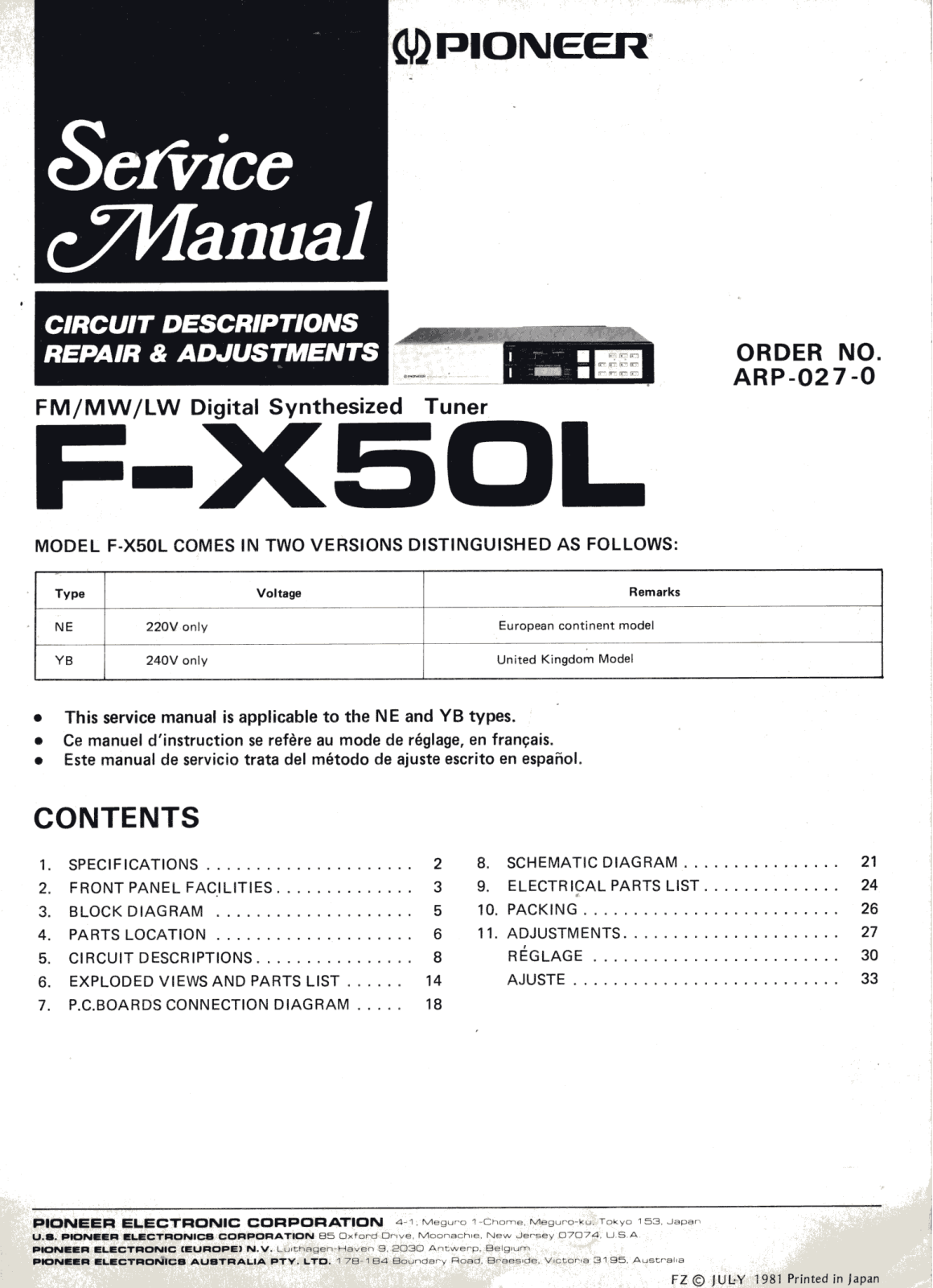 Pioneer FX-50-L Schematic