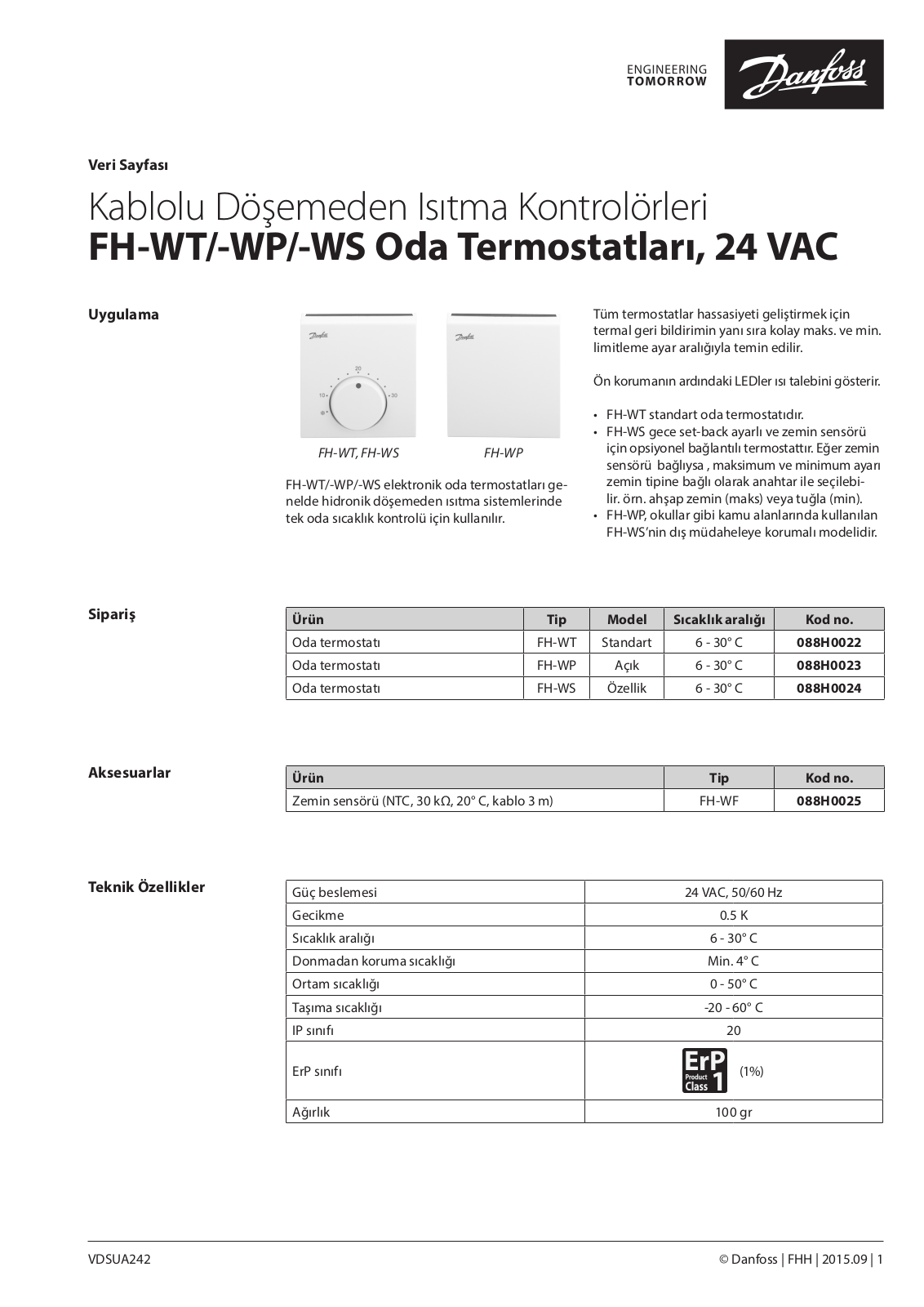 Danfoss FH-WT, FH-WS, FH-WP Data sheet