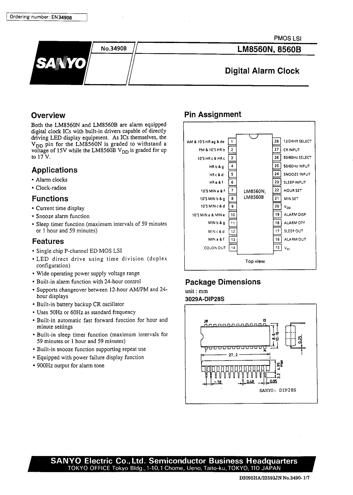 SANYO LM8560B, LM8560N Datasheet