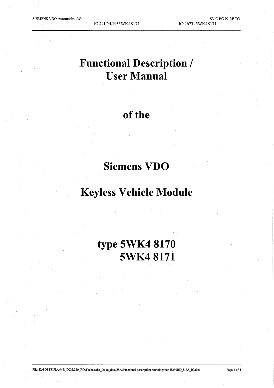 Continental Automotive 5WK48171 Users manual