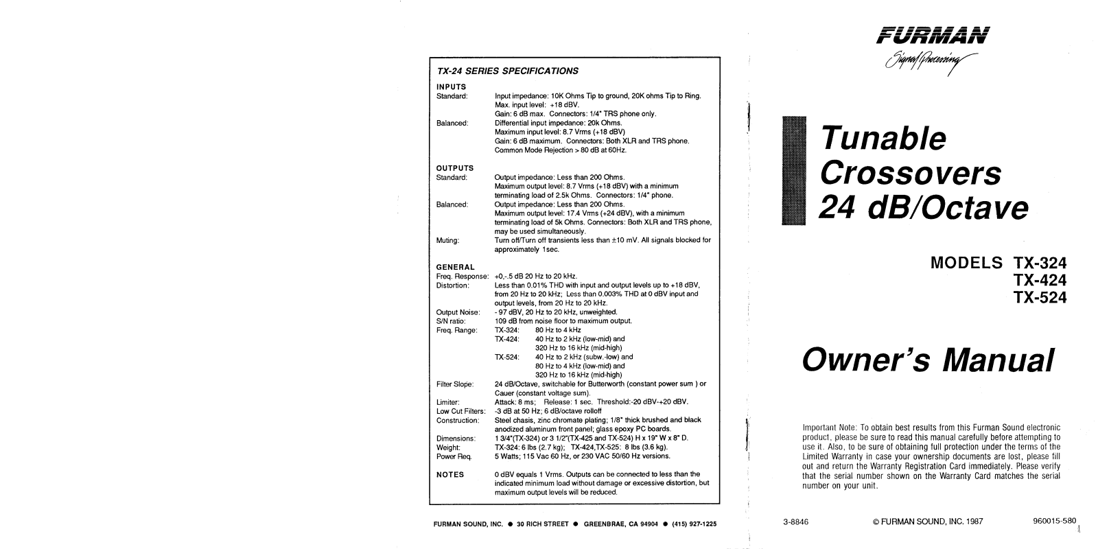 Furman TX-324, TX-424, TX-524 Schematic