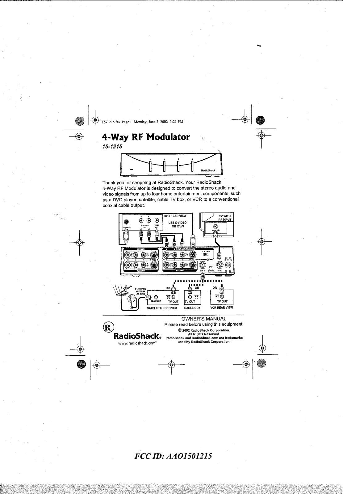 Radio Shack 1501215 Users manual