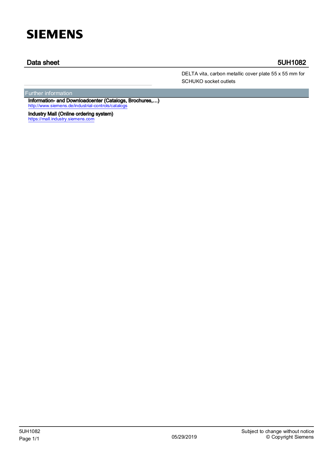 Siemens 5UH1082 data sheet