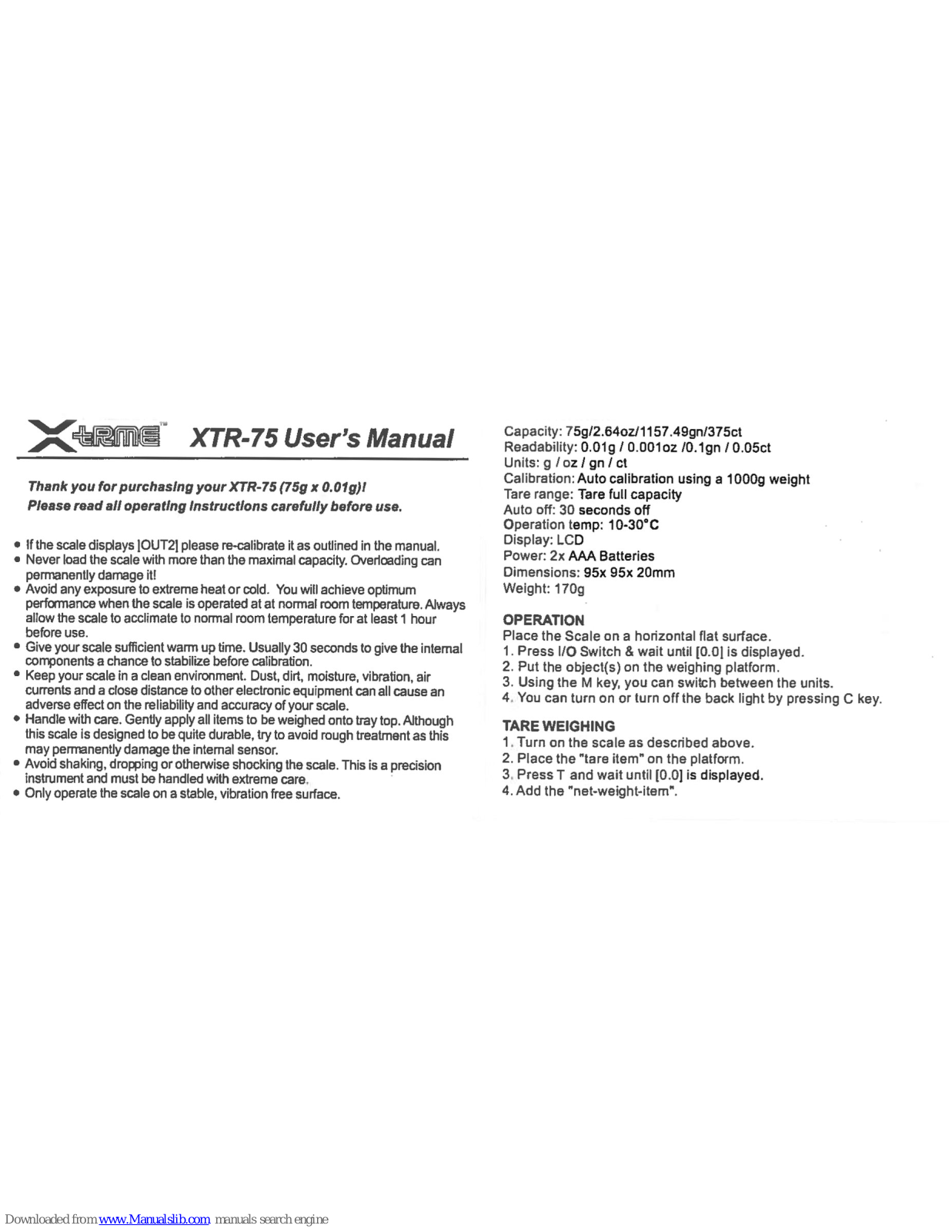 Xtrme XTR-75 User Manual - ManualMachine.com