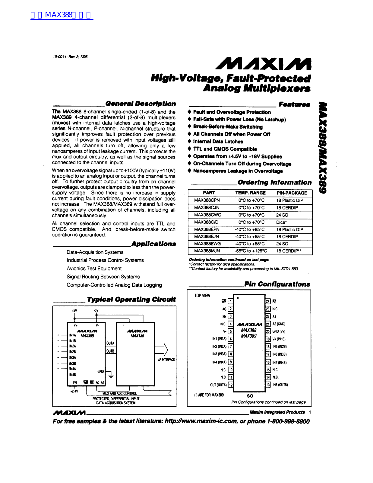 MAXIM MAX388, MAX389 Technical data