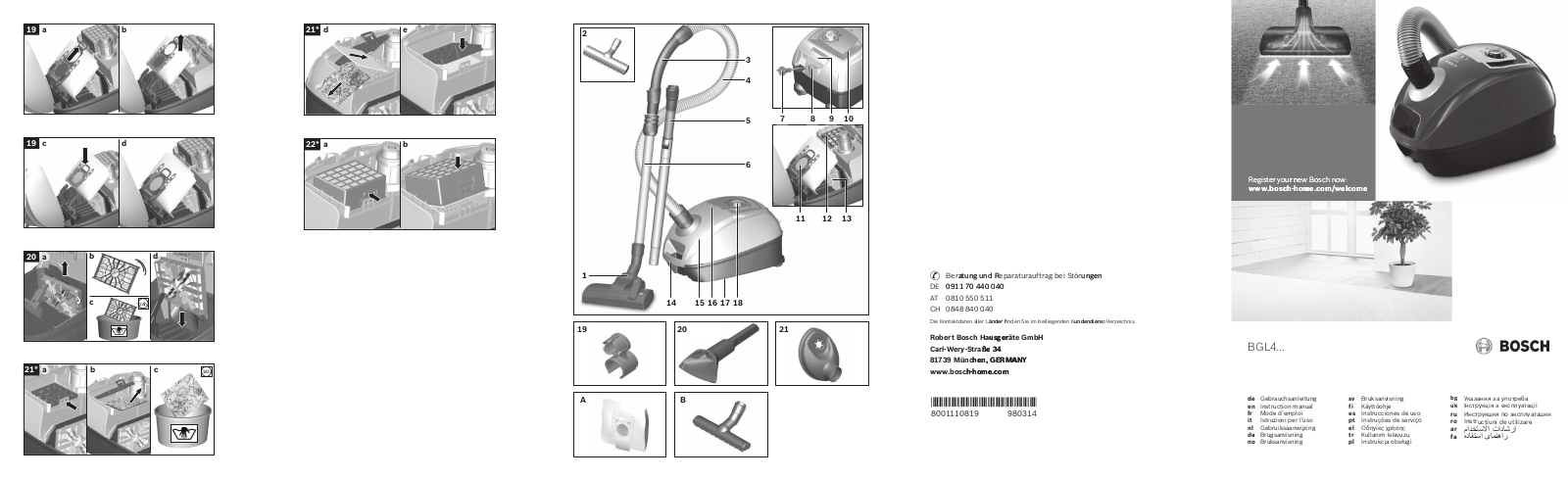 Bosch BGL4A500 Operating Instructions