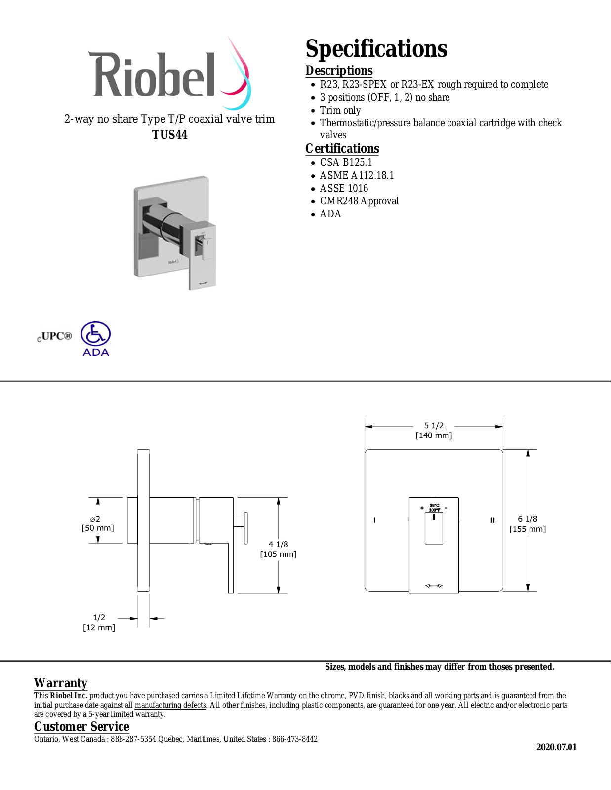 Riobel TUS44C Specifications - ManualMachine.com