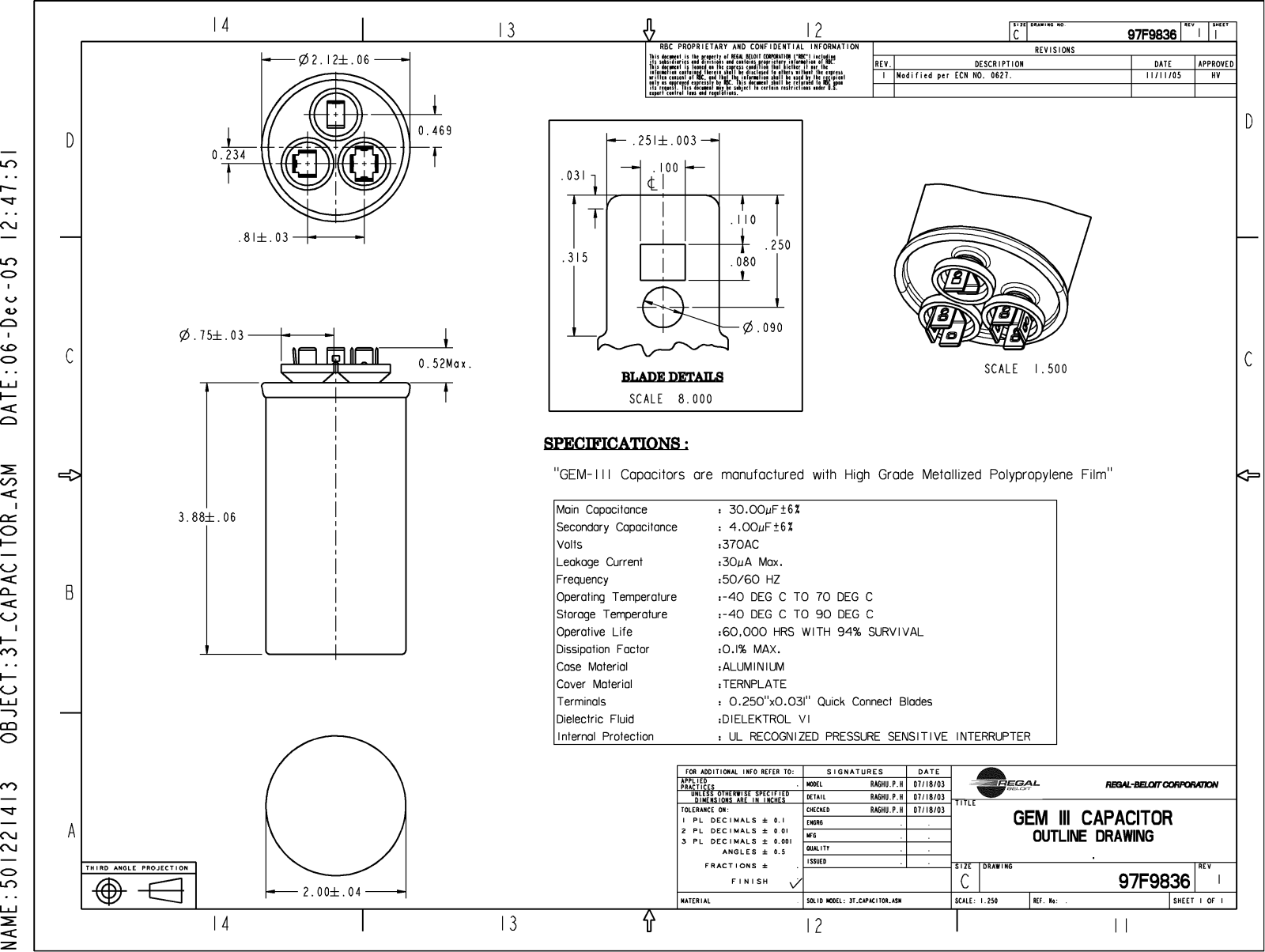 GE Capacitor 97F9836 Dimensional Sheet