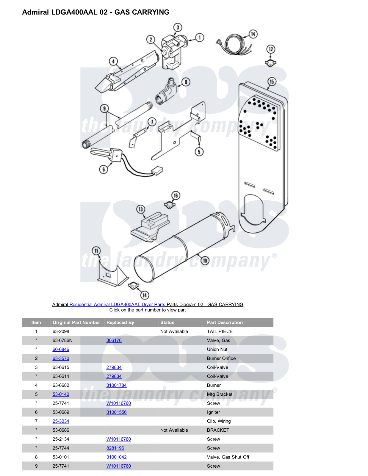 Admiral LDGA400AAL Parts Diagram