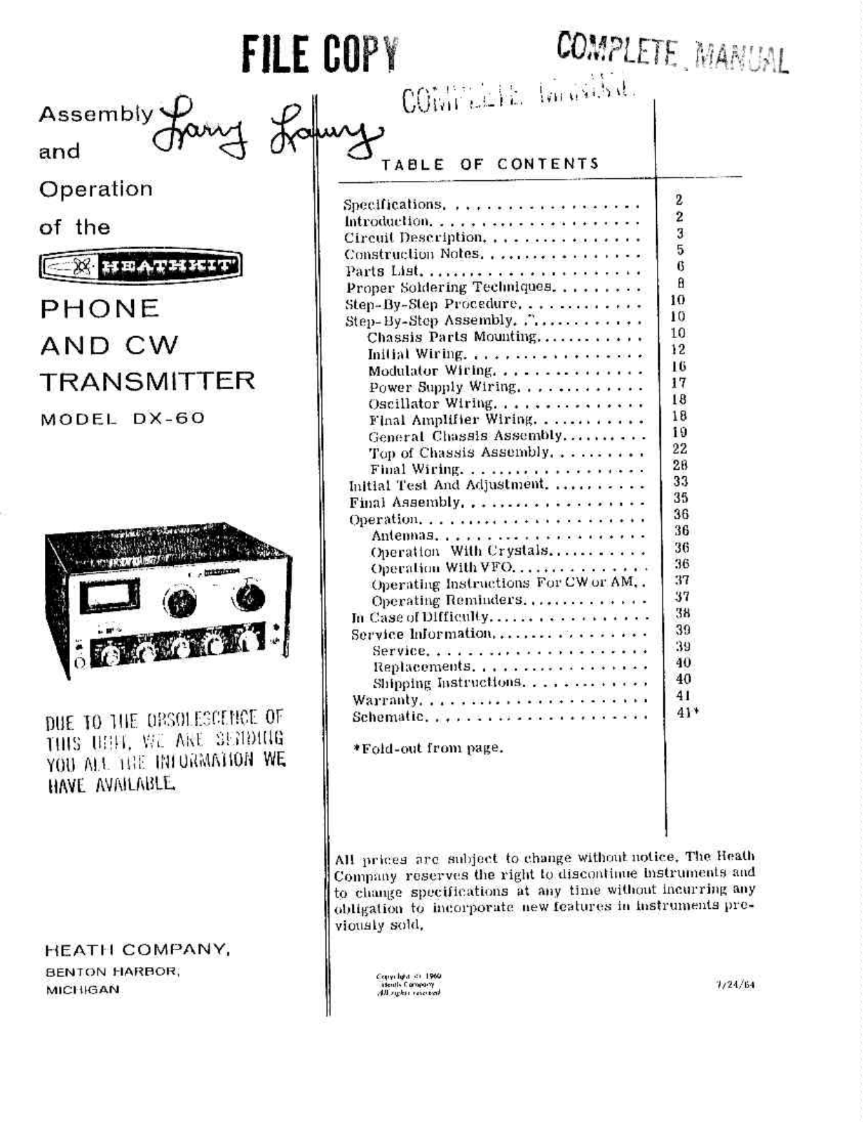 Heath Company DX-60 Service manual