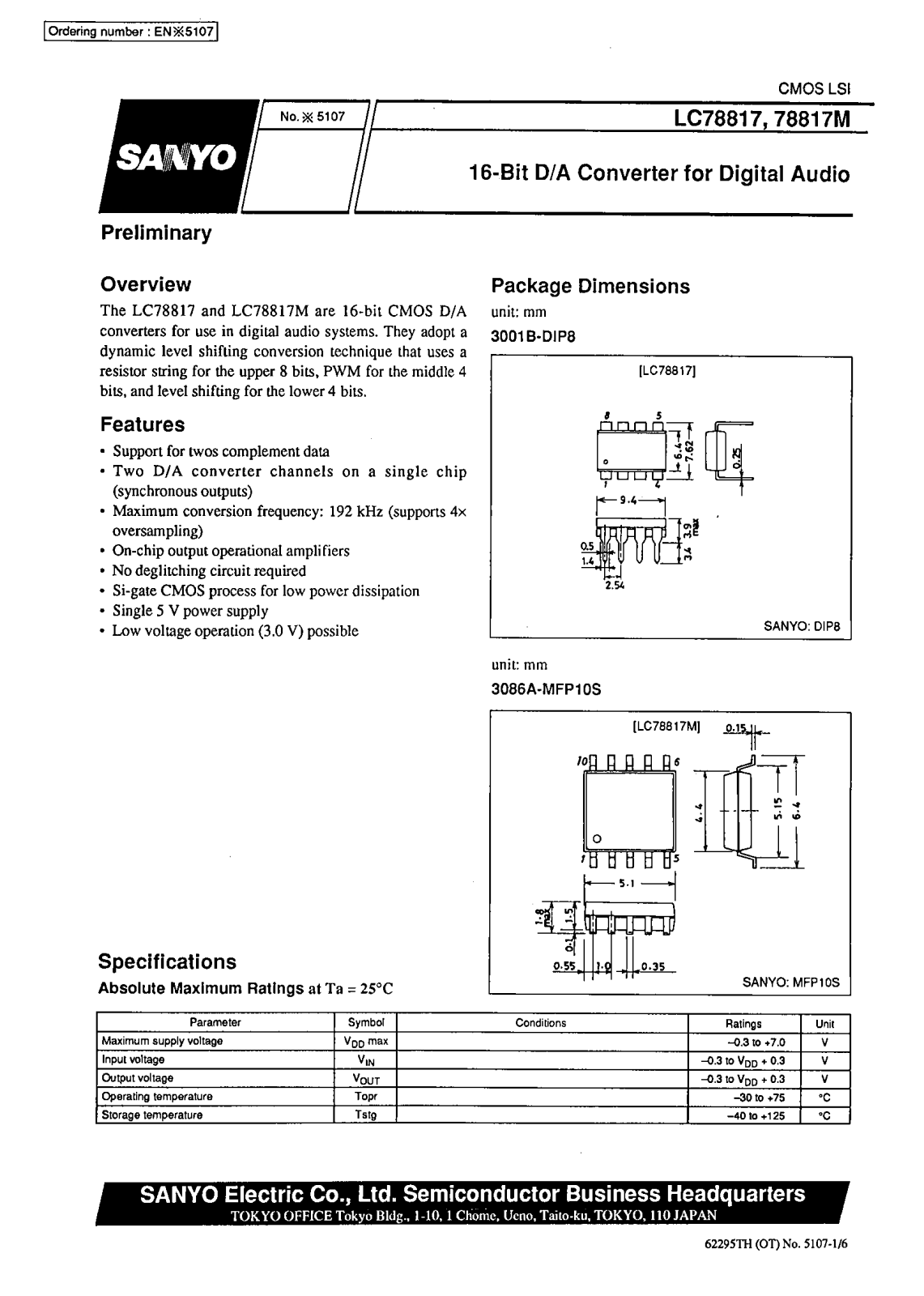 SANYO LC78817M, LC78817 Datasheet