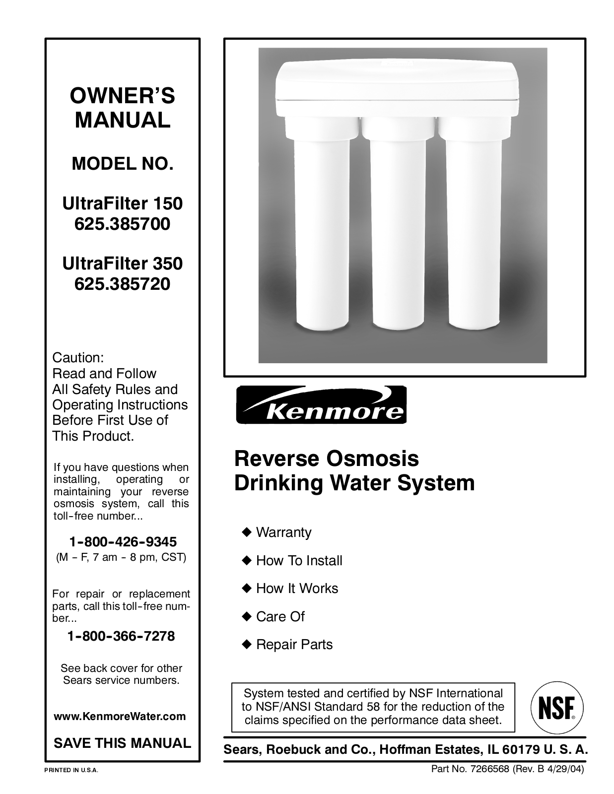 Kenmore RO-150-350 User Manual