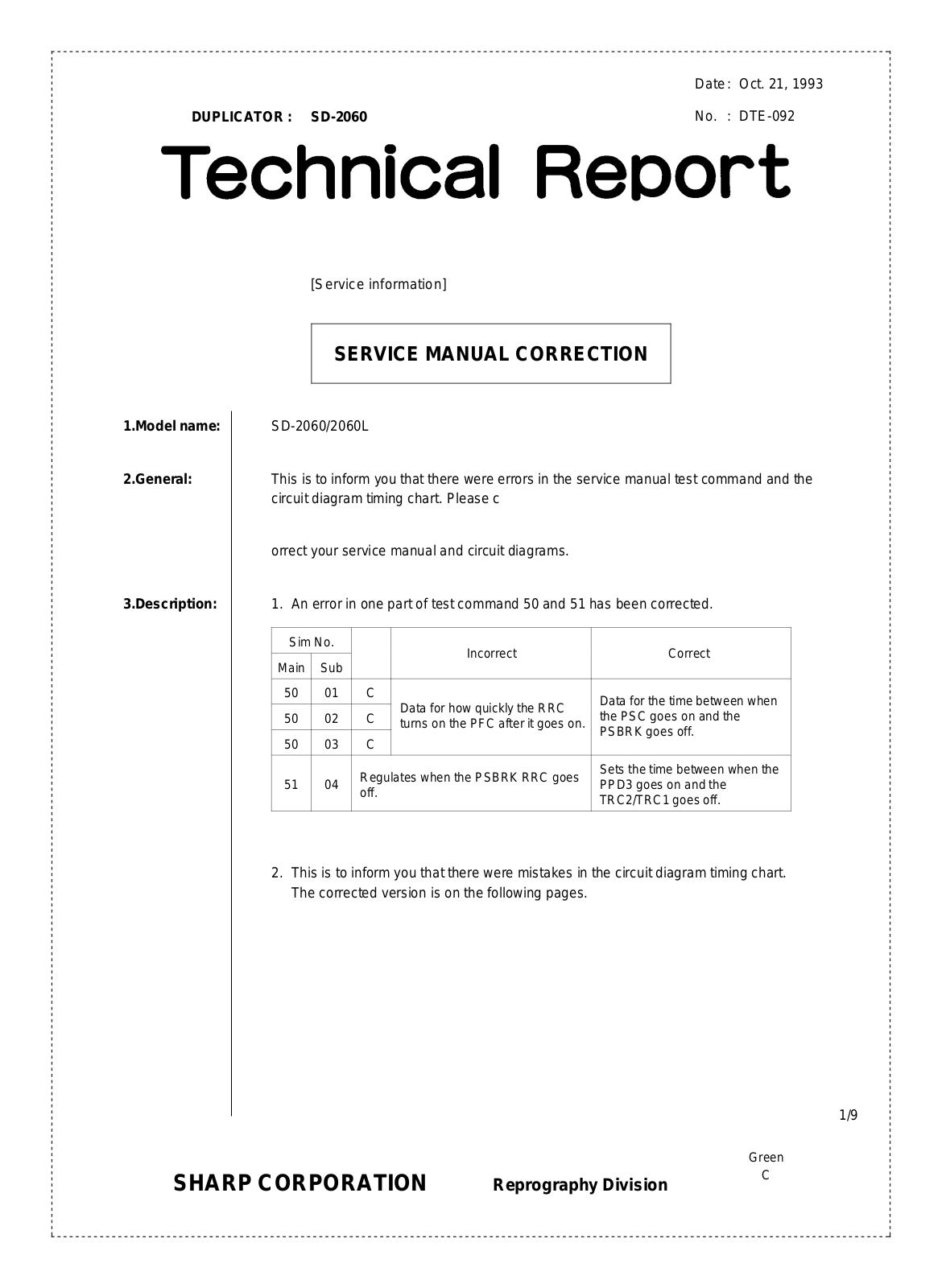 SHARP DTE092 Technical Report