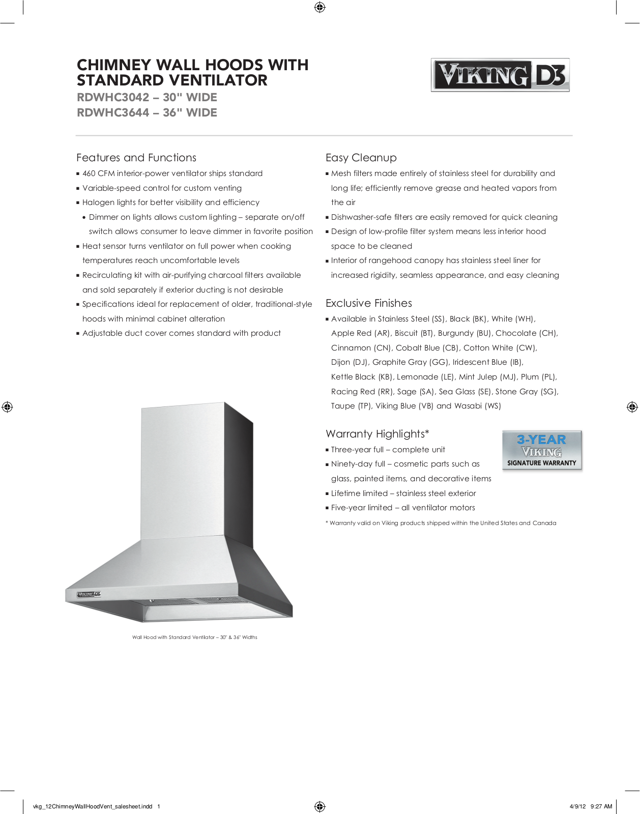 Viking RDWHC3644 User Manual