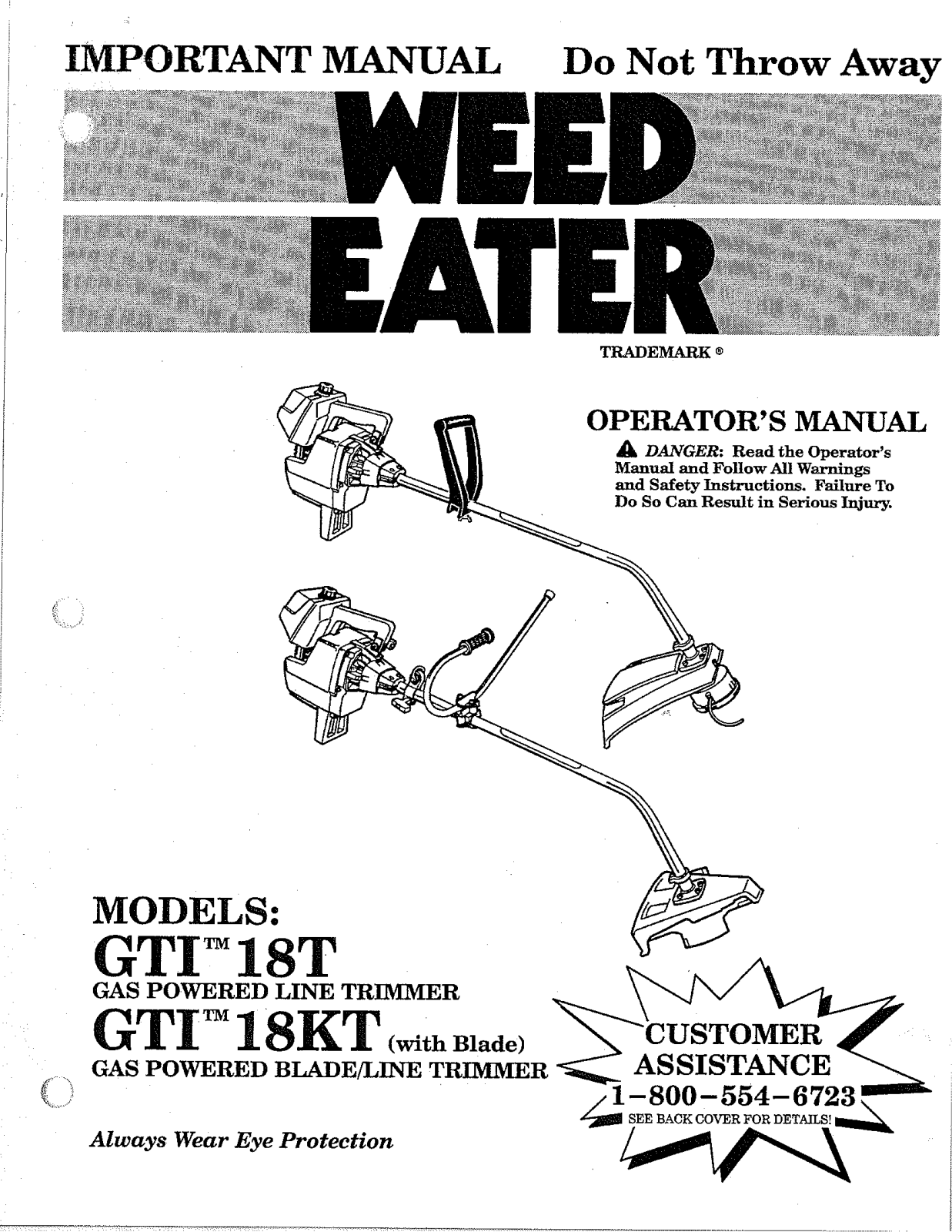 Weed Eater GTI18T, GTI18KT User Manual