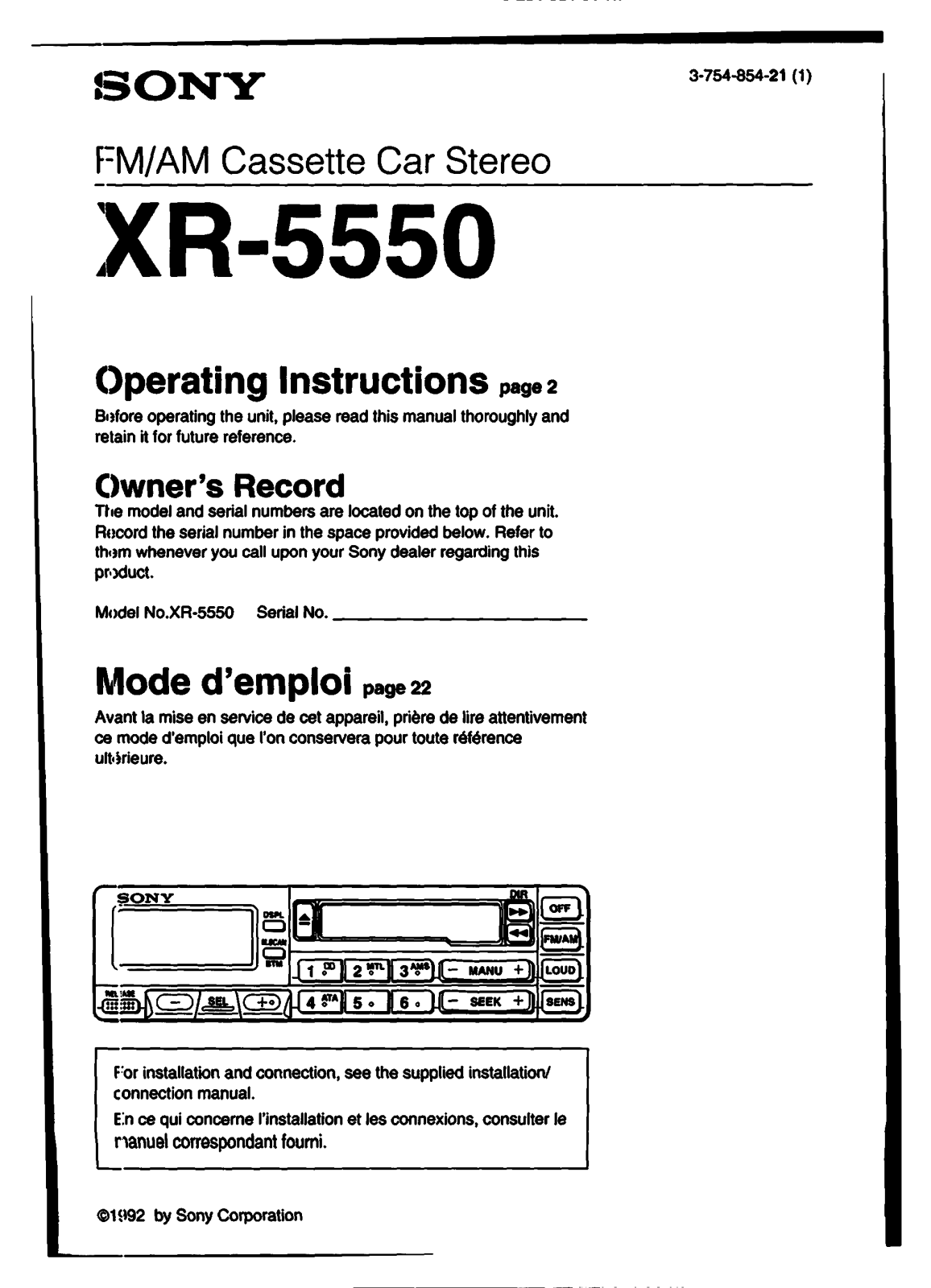 Sony XR-5550 User Manual