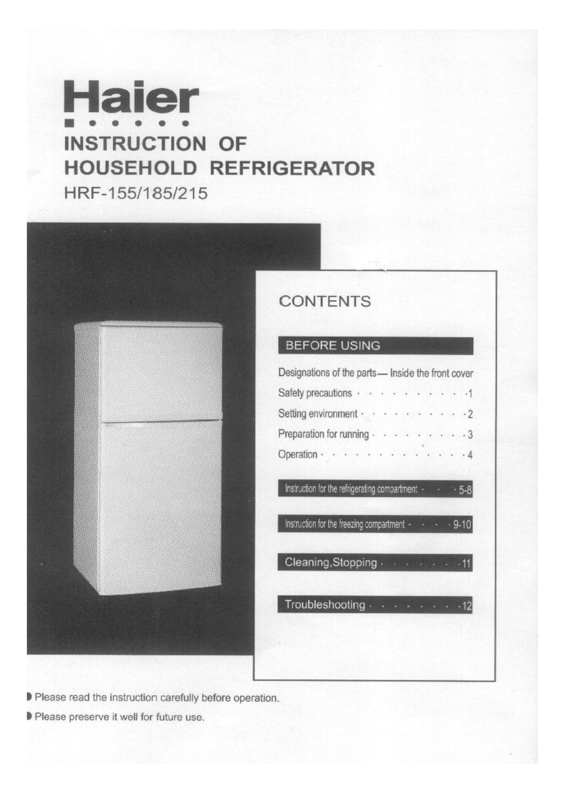 Haier HRF-215 User Manual