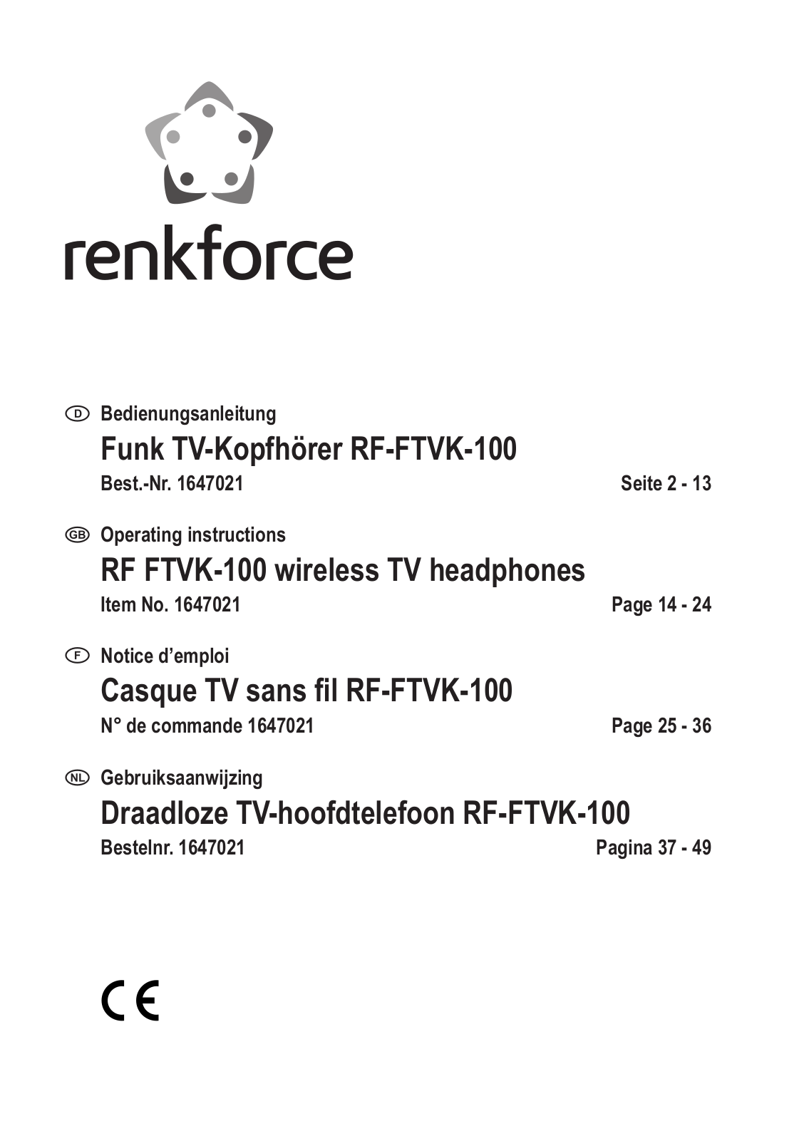 Renkforce 1647021 Operating Instructions