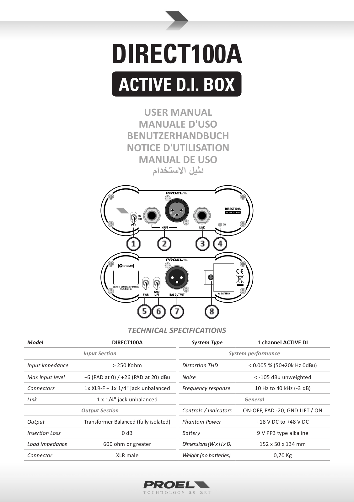 Proel DIRECT100A User Manual