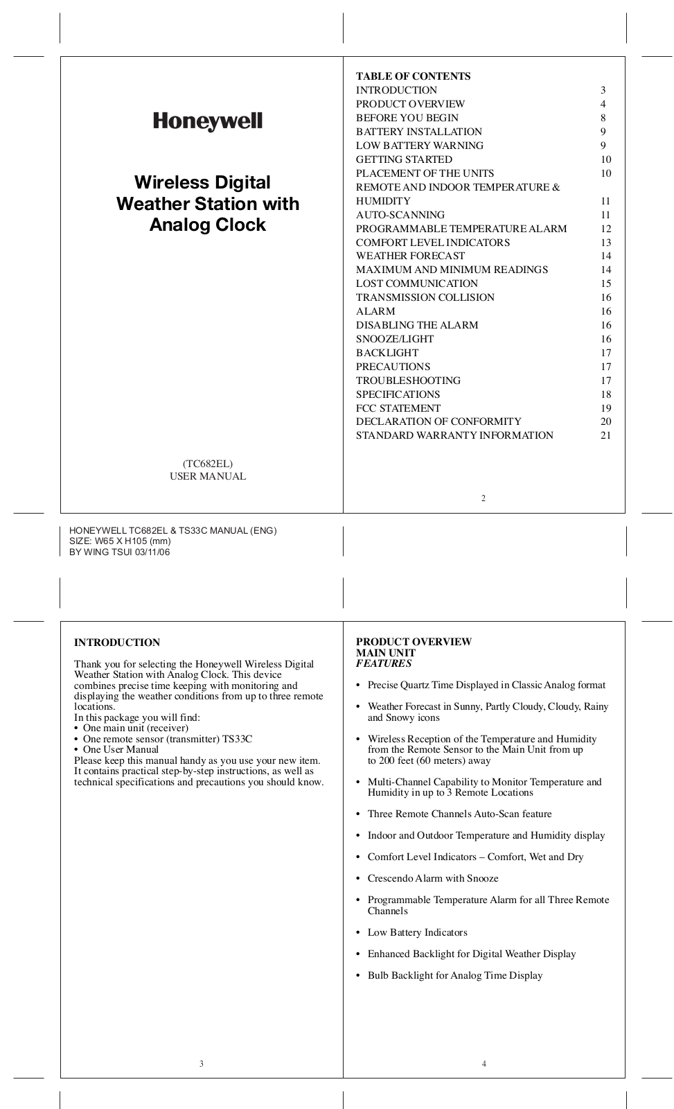 Honeywell TS33C, TC682EL User Manual