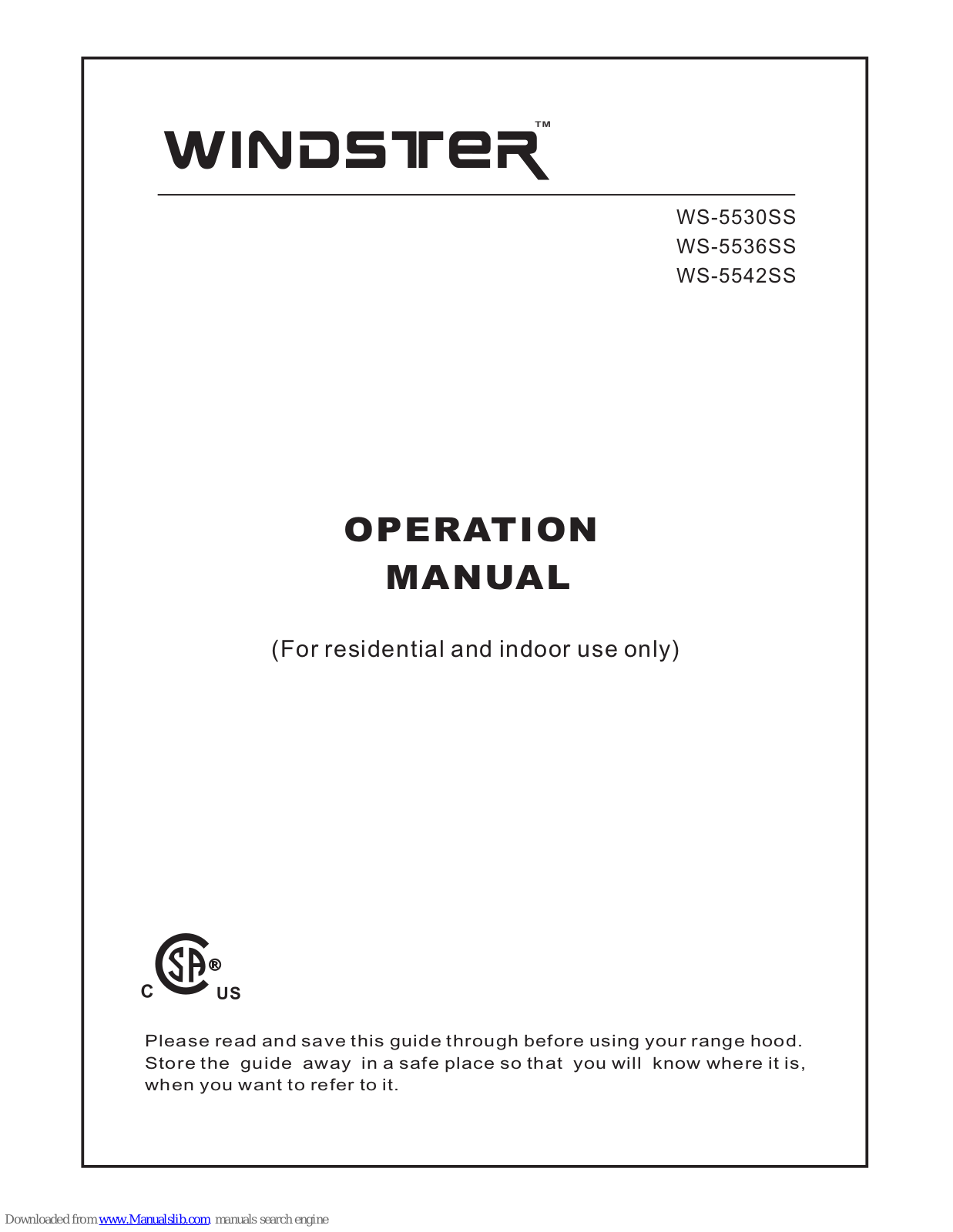 Windster WS-5530SS, WS-5536SS, RA-77 SERIES Operation Manual