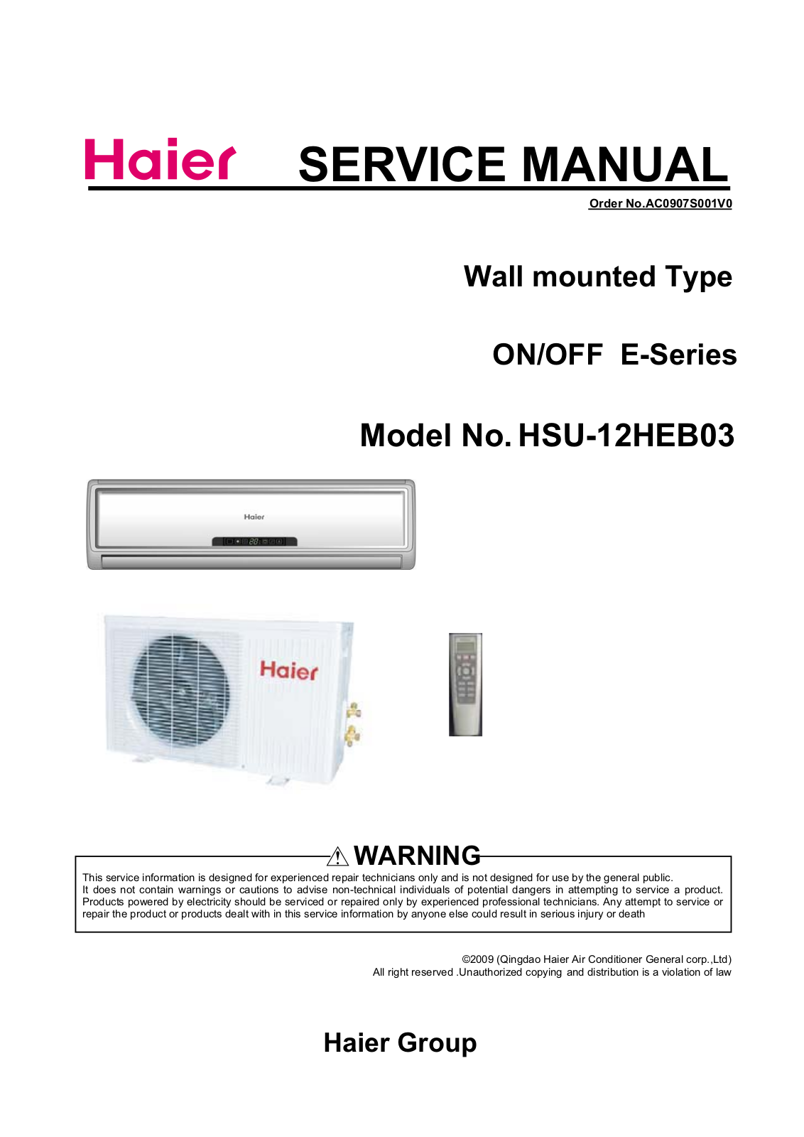 Haier HSU-12HEB03 User Manual