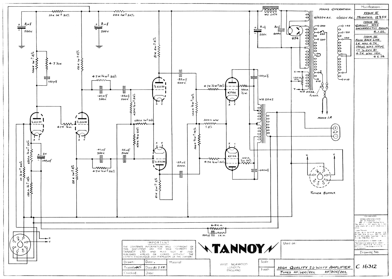 Tannoy HF-100-20L Schematic