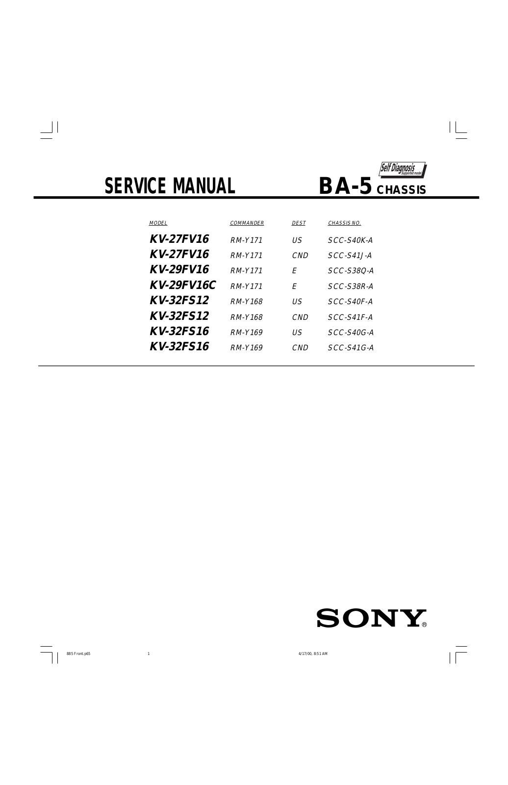 SONY KV-27FV16, KV-29FV16, KV-29FV16C, KV-32FS12, KV-32FS16 Service Manual