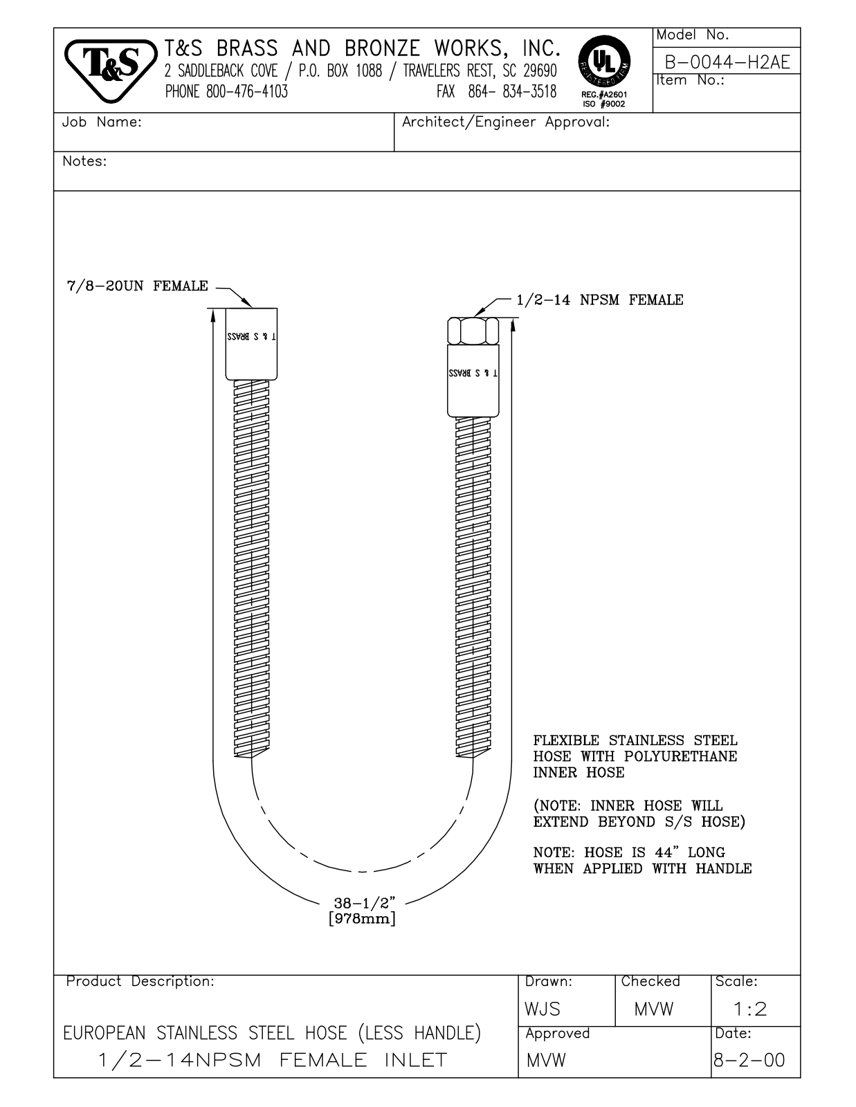 T&S Brass B-0044-H2AE User Manual