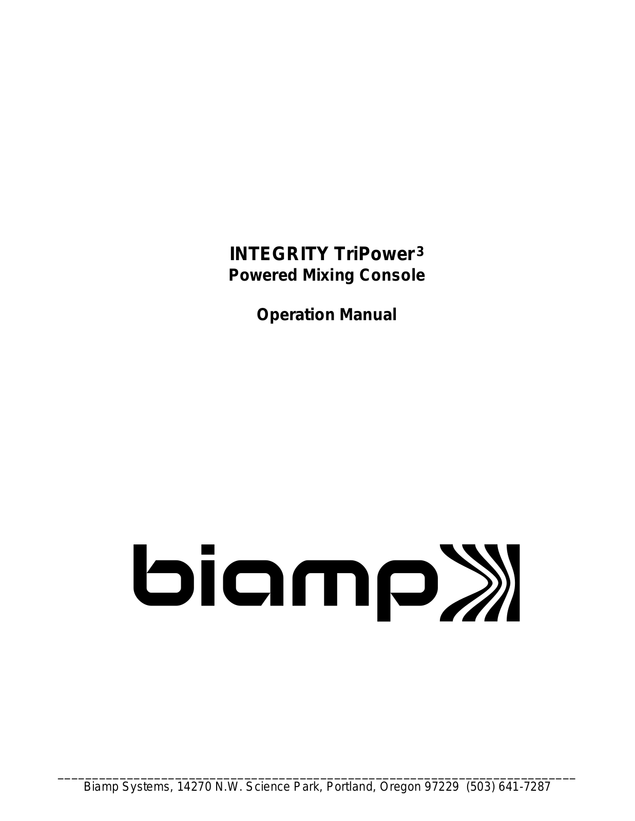 Biamp INTEGRITY User Manual