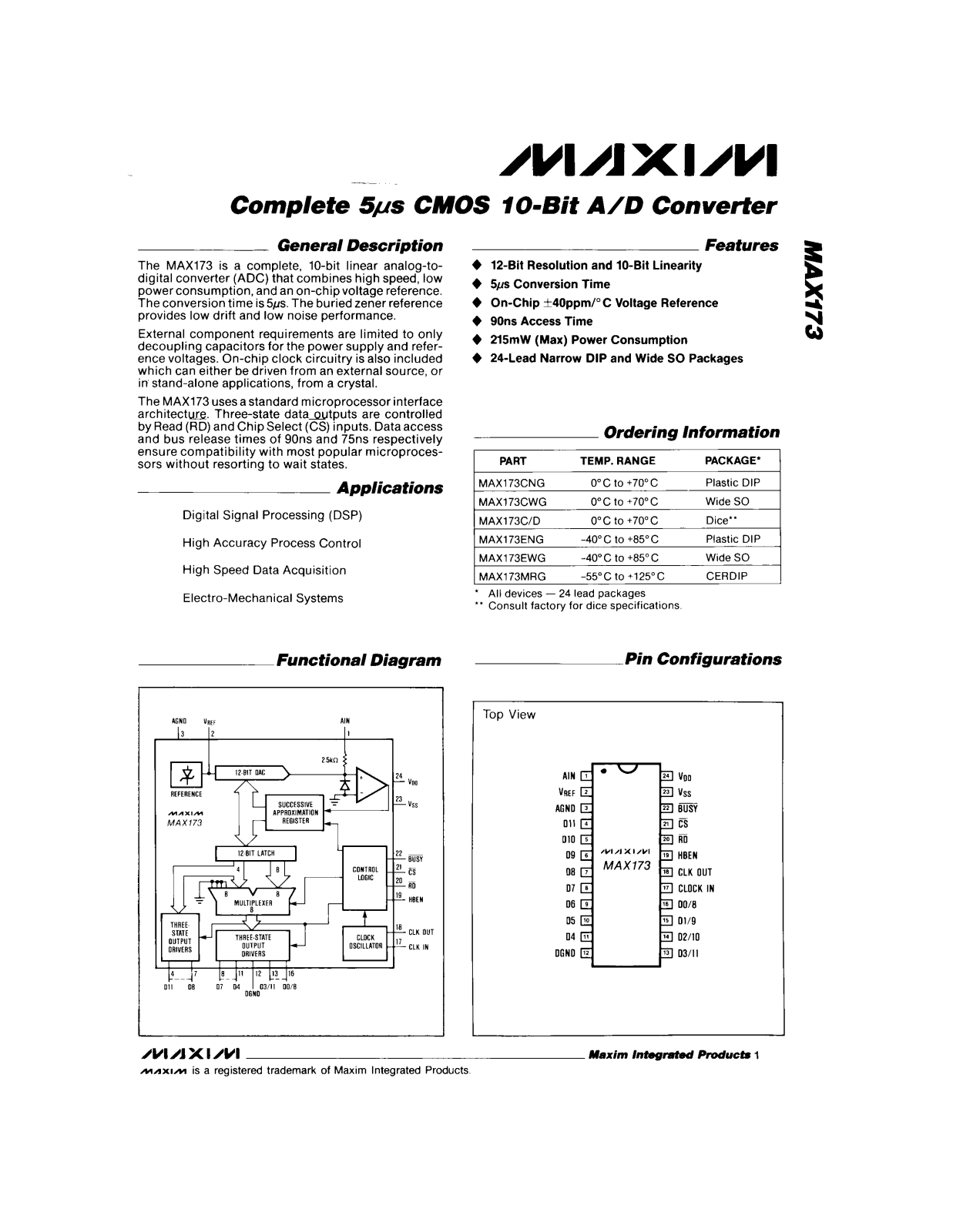 Maxim MAX173MRG, MAX173EWG, MAX173ENG, MAX173C-D, MAX173CWG Datasheet