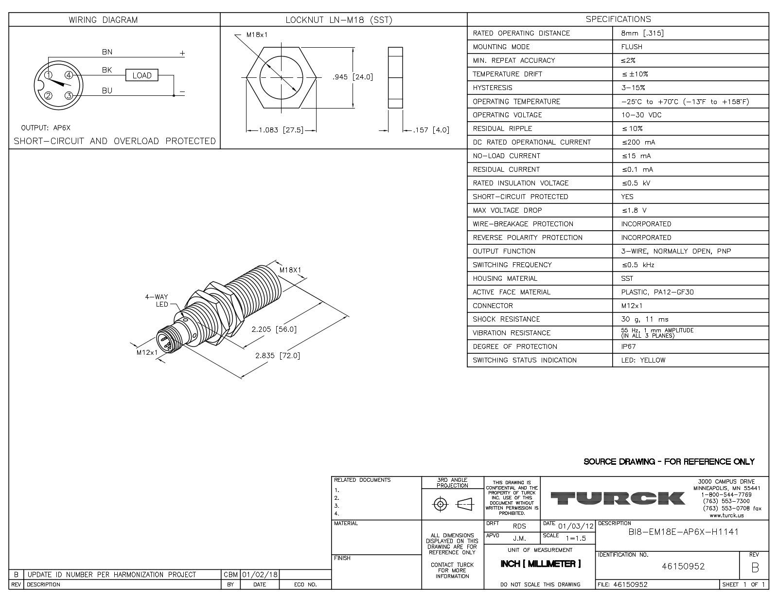 Turck BI8-EM18E-AP6X-H1141 Data Sheet