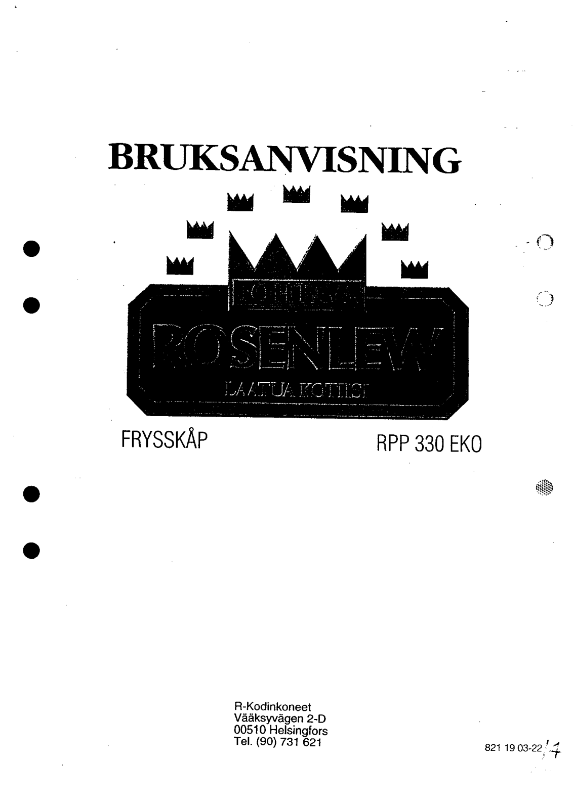 Rosenlew RPP330EKO User Manual