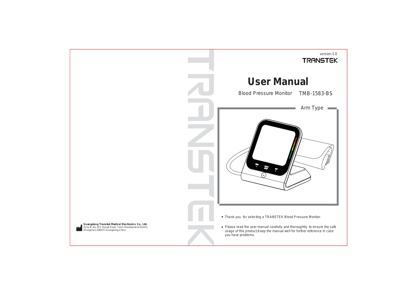 Transtek Medical Electronics TMB1583BS User Manual