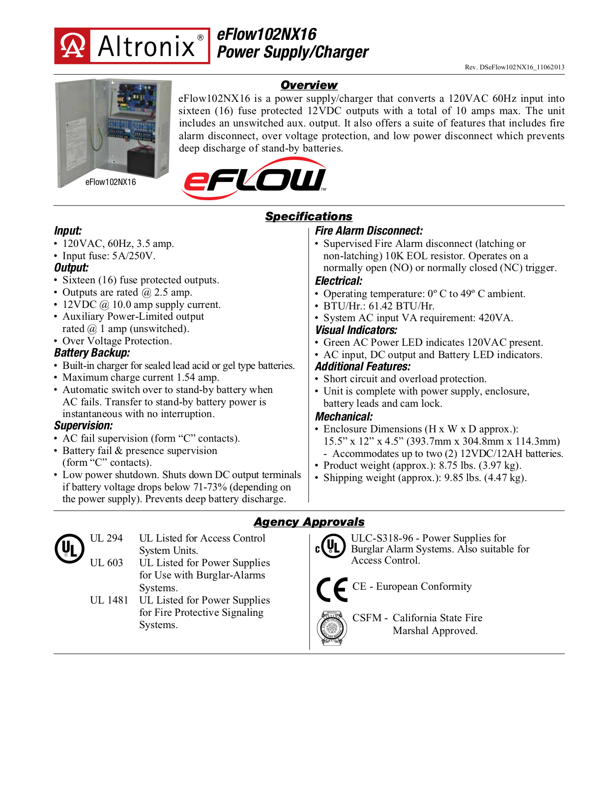 Altronix eFlow102NX16 Specsheet