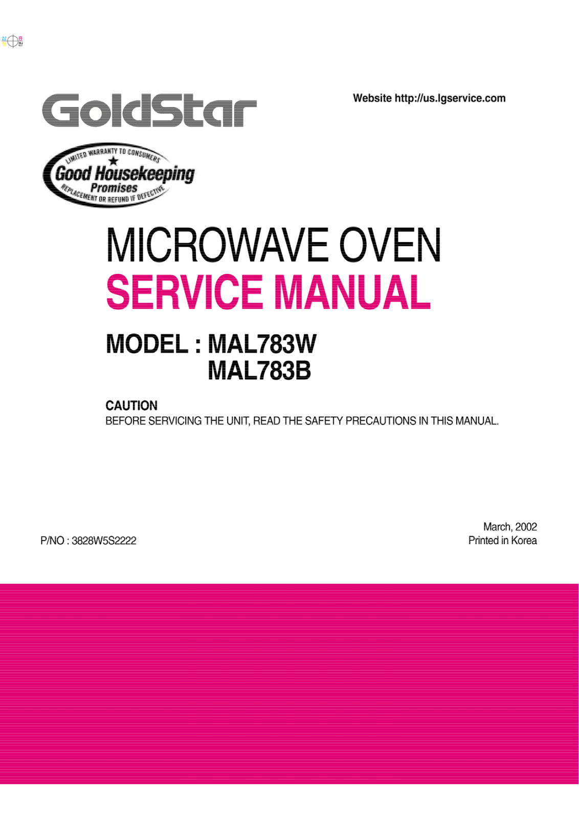 Goldstar Mal783w, Mal783b01, Mal783w01, Mal783b Service Manual