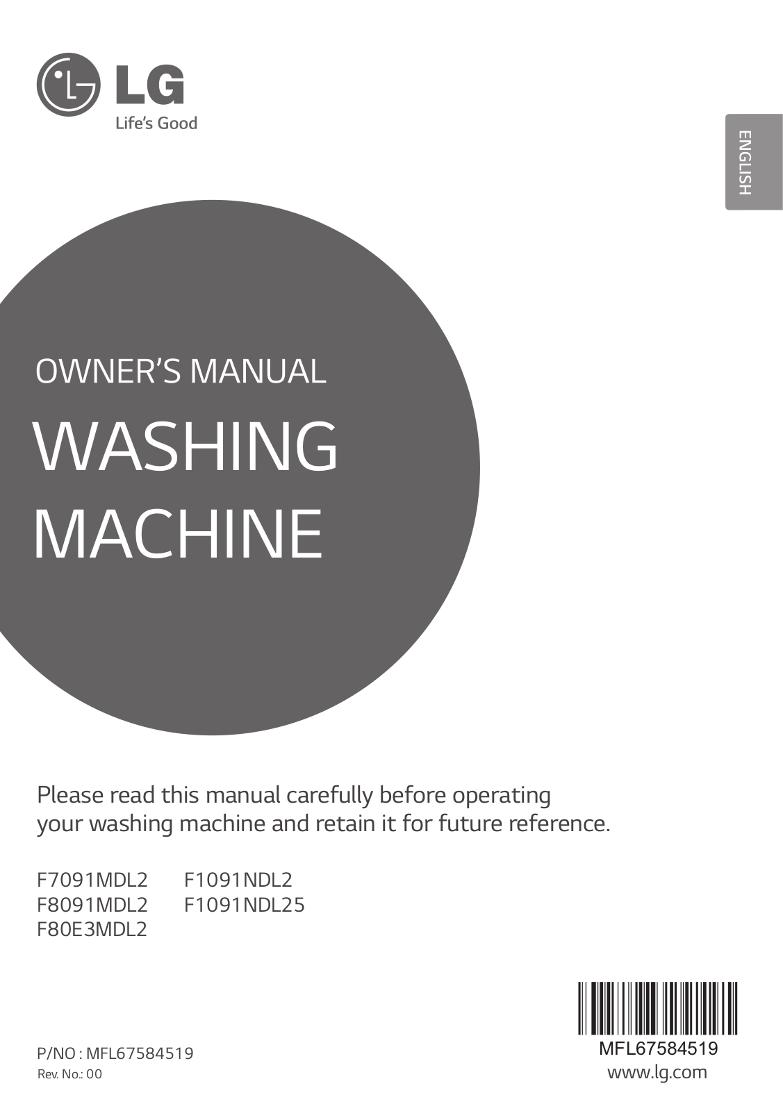 LG F80E3MDL2 Owner’s Manual