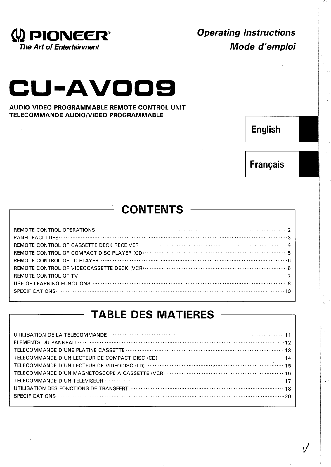 PIONEER CU-AV008 User Manual