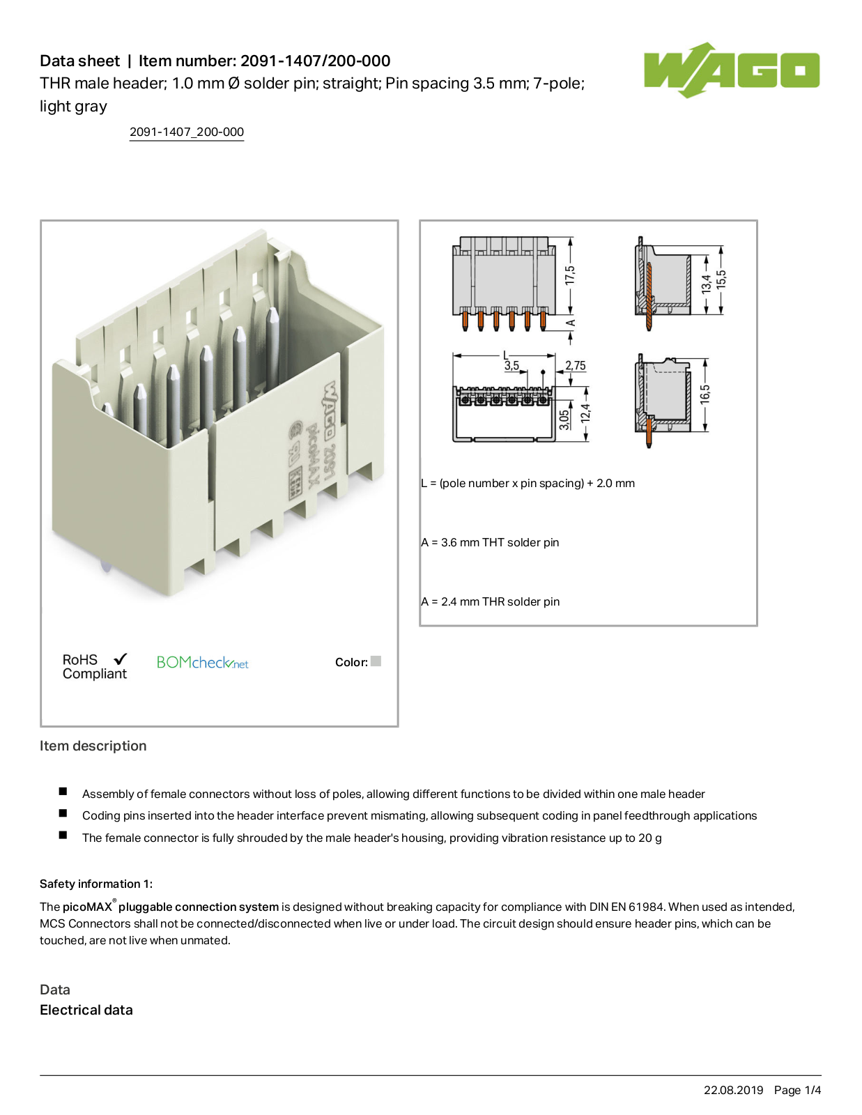 Wago 2091-1407/200-000 Data Sheet