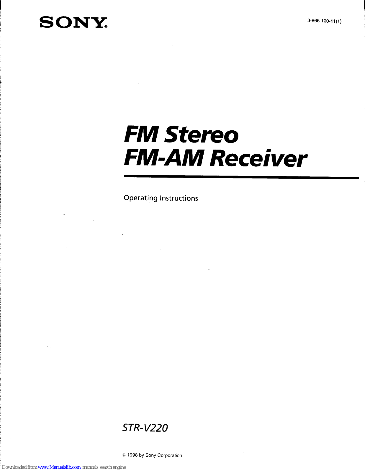 Sony STR-V220 Operating Instructions (STR-V220 Receiver),HT-510,HT-512V,HT-520 Operating Instructions Manual