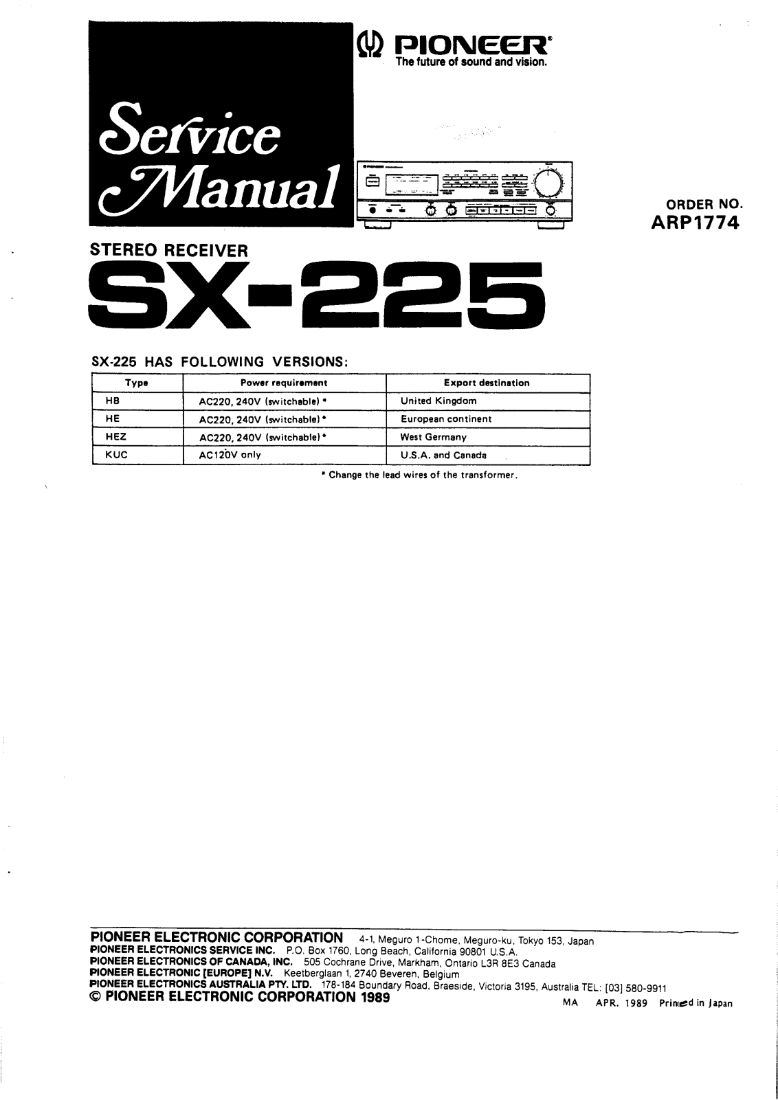 Pioneer SX-225 Service manual